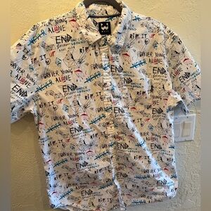 Men's Graphic Casual Button Down Shirt - White WXYZ SZ Large/XL